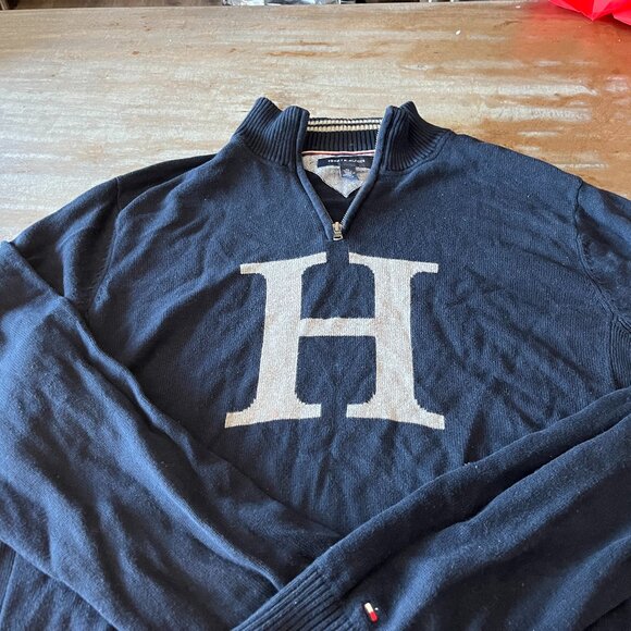 Tommy blue 1/4 zip monogram sweater - Picture 1 of 3